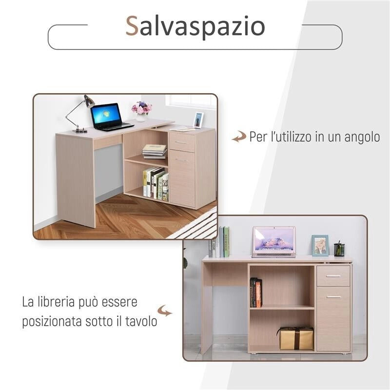 SCRIVANIA AD ANGOLO CON 2 RIPIANI E 2 CASSETTI LEGNO ROVERE, 117 X 82 X 74 CM