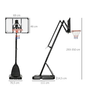 Canestro da Basket Regolabile in Altezza 293-350 cm con Tabellone Mobile in Acciaio per Giardino e Campo Sportivo