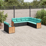 Set Divani da Giardino 9 pz con Cuscini Nero in Polyrattan 3227779