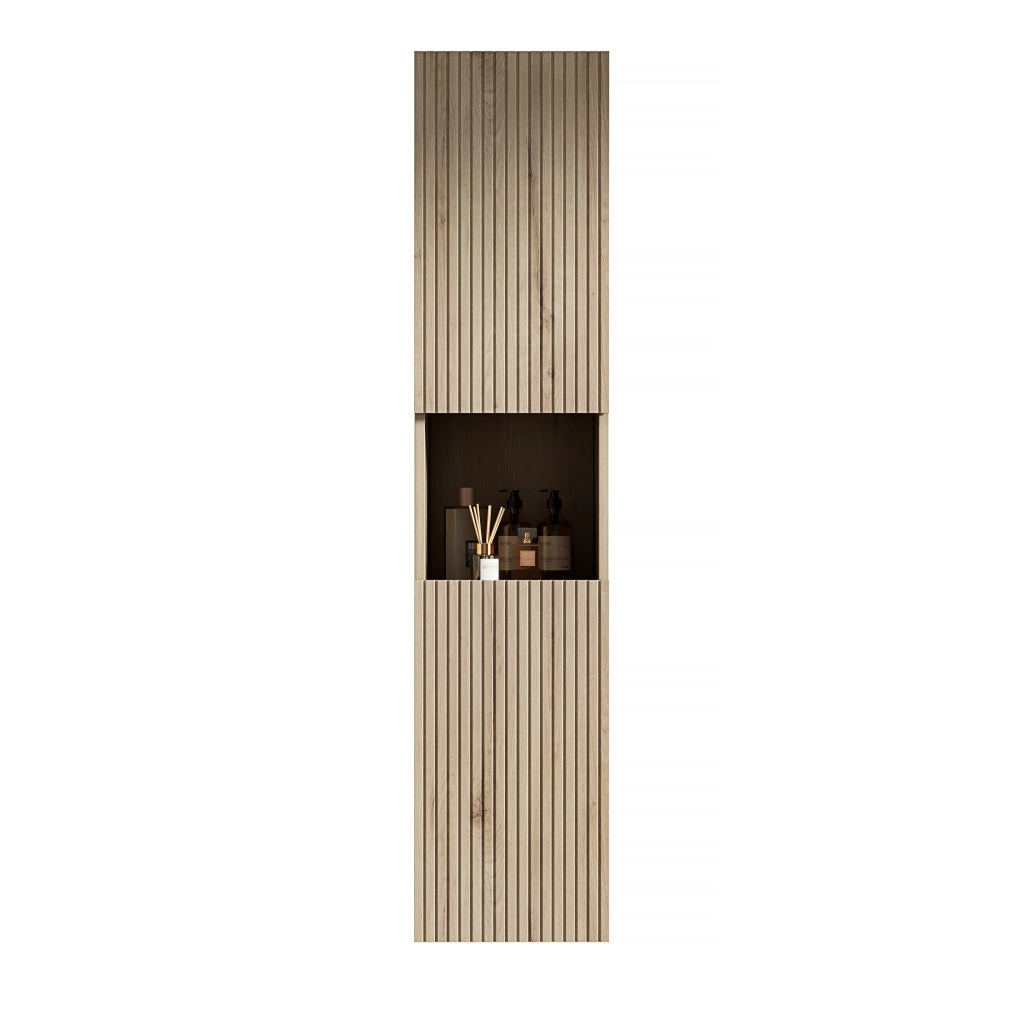 Mobile pensile da bagno con 2 ante e vano aperto - per bagno - in compensato - rovere bianco