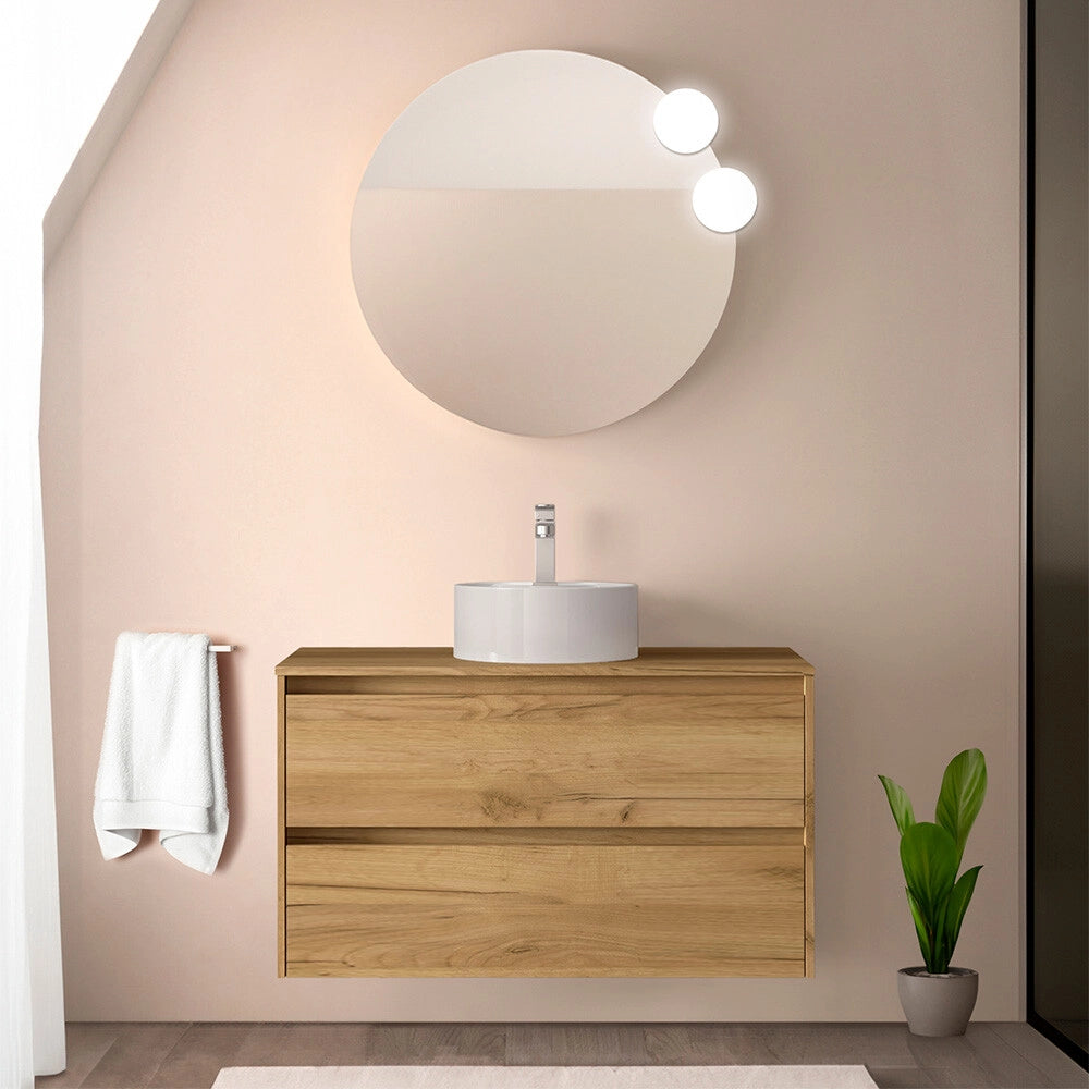 Mobile bagno sospeso 90 cm rovere africa con top per lavabo da appoggio Gaya