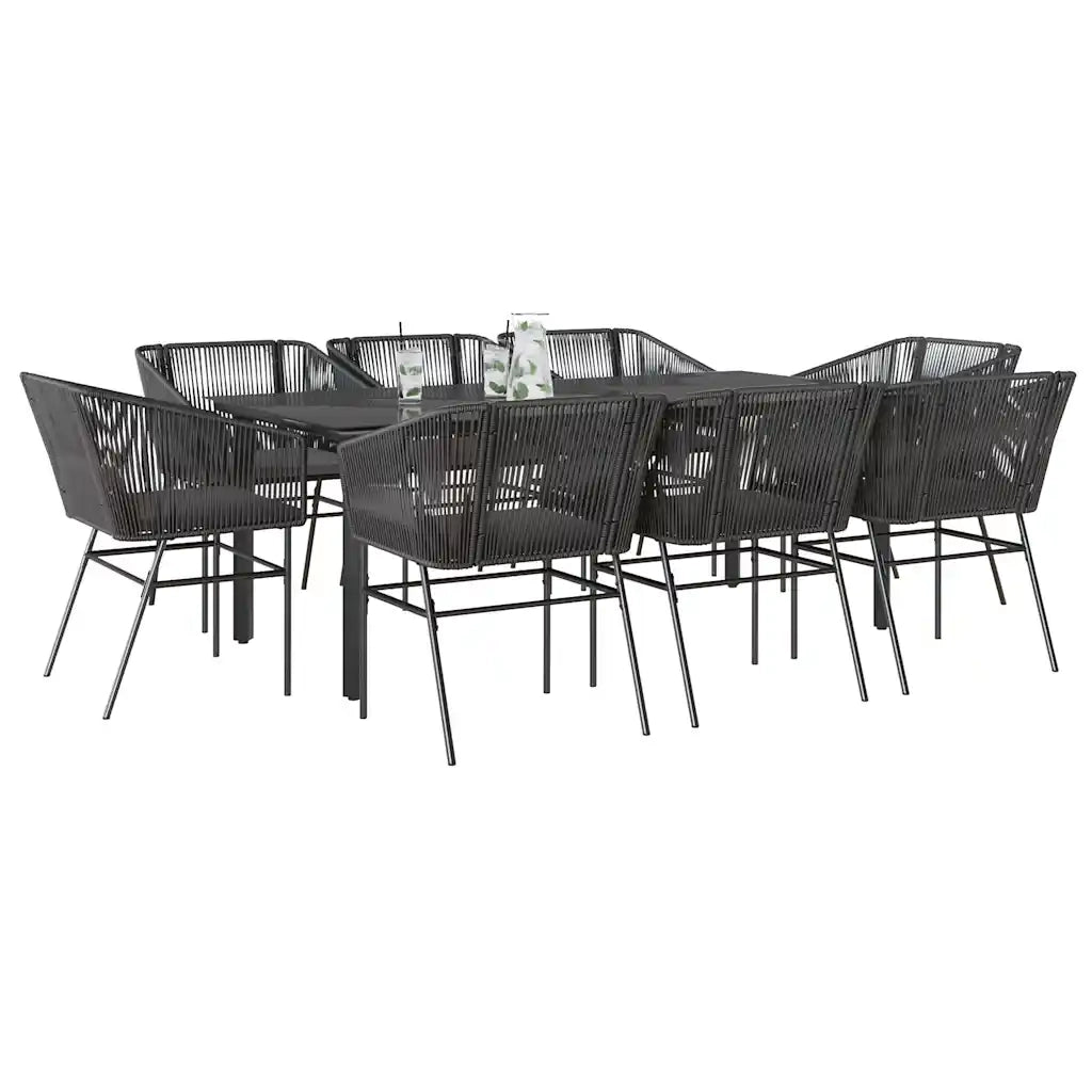 Set da Pranzo da Giardino 9 pz con Cuscini Polyrattan Vetro 3334617