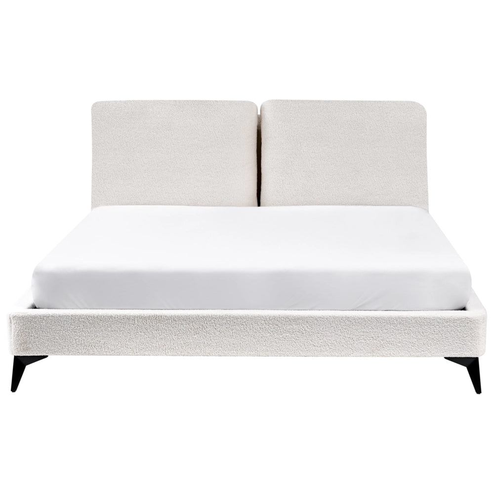 Letto matrimoniale imbottito in bouclè bianco 160 x 200 cm con rete a doghe stile moderno