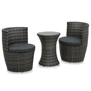 Set da Bistrot 3 pz con Cuscini in Polyrattan Grigio cod mxl 44591