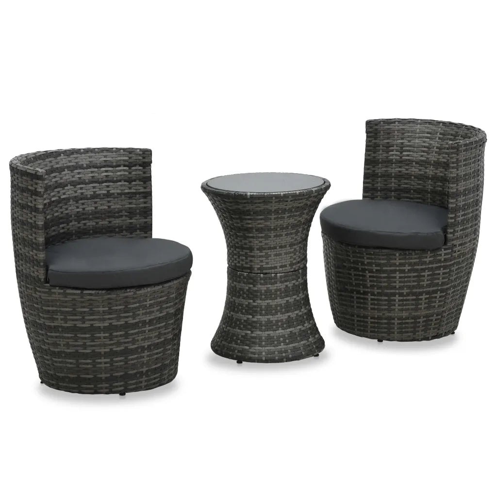 Set da Bistrot 3 pz con Cuscini in Polyrattan Grigio cod mxl 44591