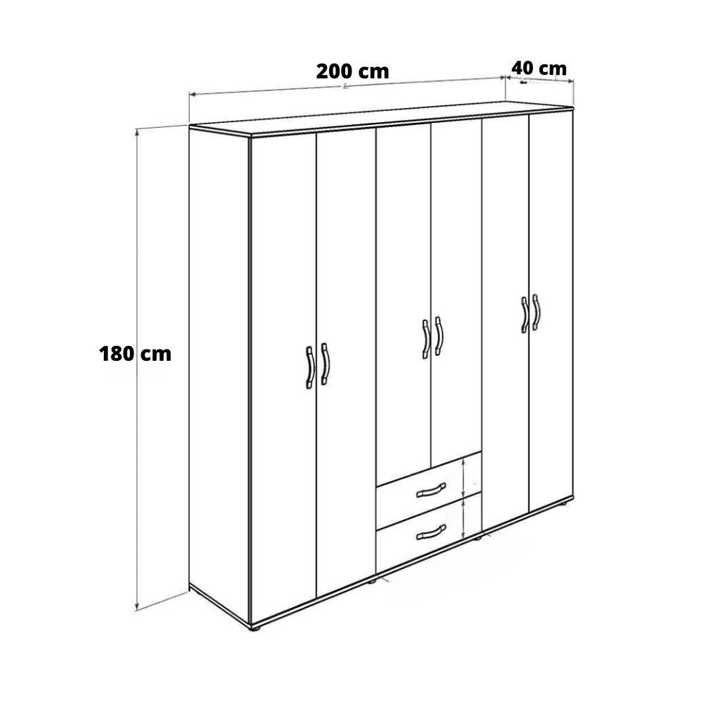 Armadio 6 ante e 2 cassetti GRD4262023 colore rovere 200x45x180H
