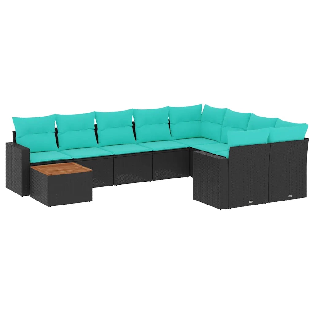 Set Divani da Giardino 10 pz con Cuscini Nero in Polyrattan
