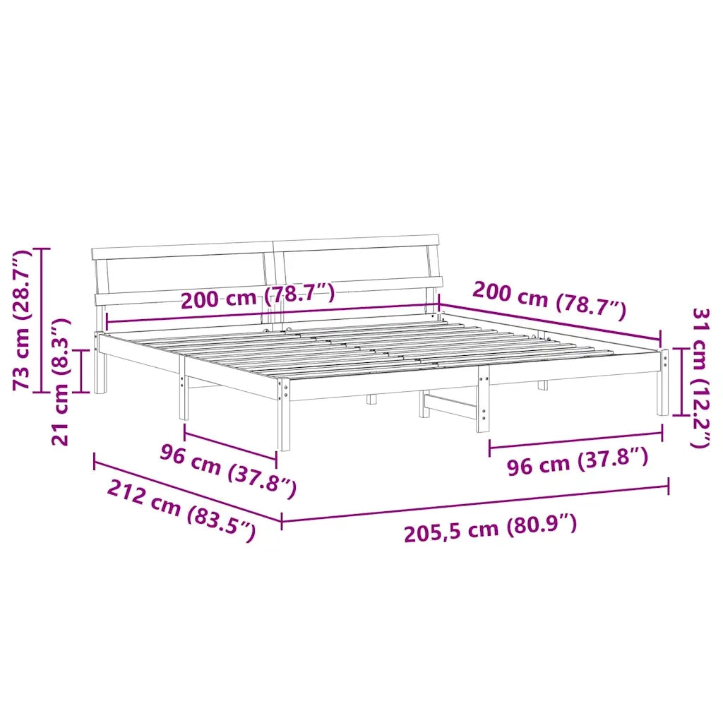 vidaXL Struttura del letto Bianco 200 x 200 cm Legno di pino massello