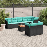 Set Divani da Giardino 9 pz con Cuscini Nero in Polyrattan