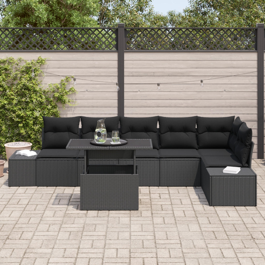 Set di divani da giardino da 7 pezzi con cuscini Nero Polyrattan
