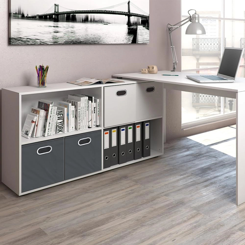 Scrivania angolare FlexPlus, Bianco, 137 x 60 cm, con scaffale aperto e possibilità di posizionamento variabile