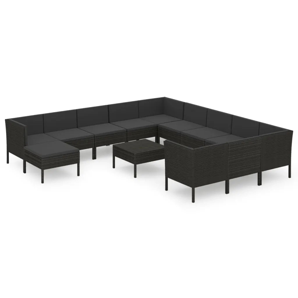 Set Divani da Giardino 13 pz con Cuscini in Polyrattan Nero 3094529