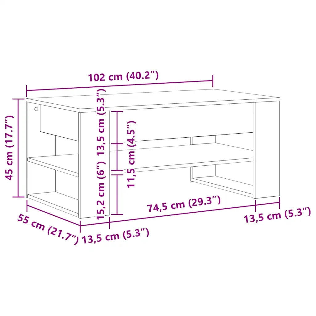 Tavolino da salotto Rovere Nero 102 x 55 x 45 cm 862729