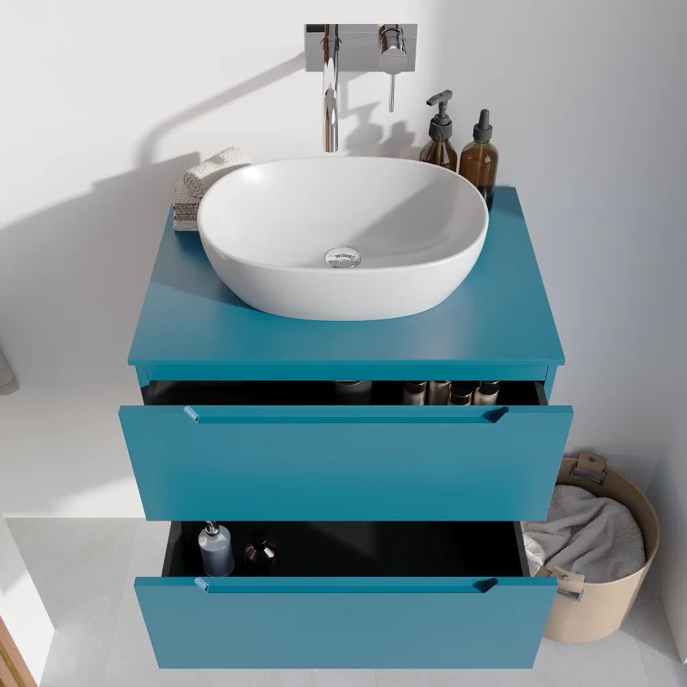 Mobile bagno sospeso 70cm dusk blue due cassetti soft-close con top | Bako