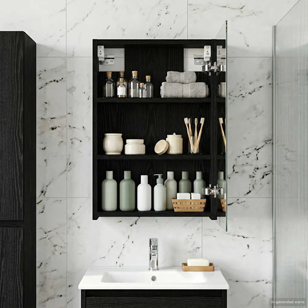 Mobiletto per specchio da bagno Rovere Nero 40 x 10,5 x 60,5 cm 889024