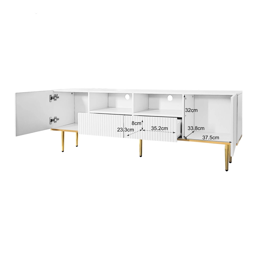 Mobile TV con 2 Cassetti e 2 Vani; Dettagli Dorati; Stile Moderno; Soggiorno; 165??36??55 cm; in Pannello Truciolare; Bianco