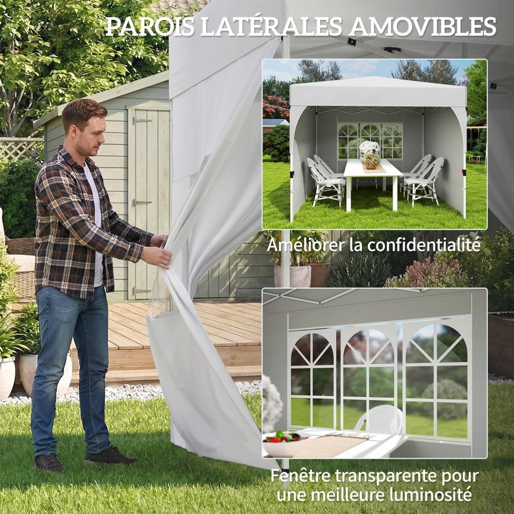 Gazebo da giardino 3x3m pieghevole ¨C zephmum ¨C crema, protezione UV50+, 3 pareti laterali