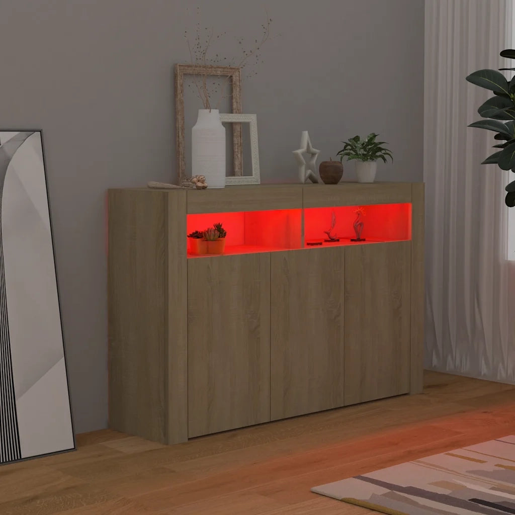 Credenza | Madia | Buffet da pranzo | Armadio da pranzo con Luci LED Rovere Sonoma 115,5x30x75 cm
