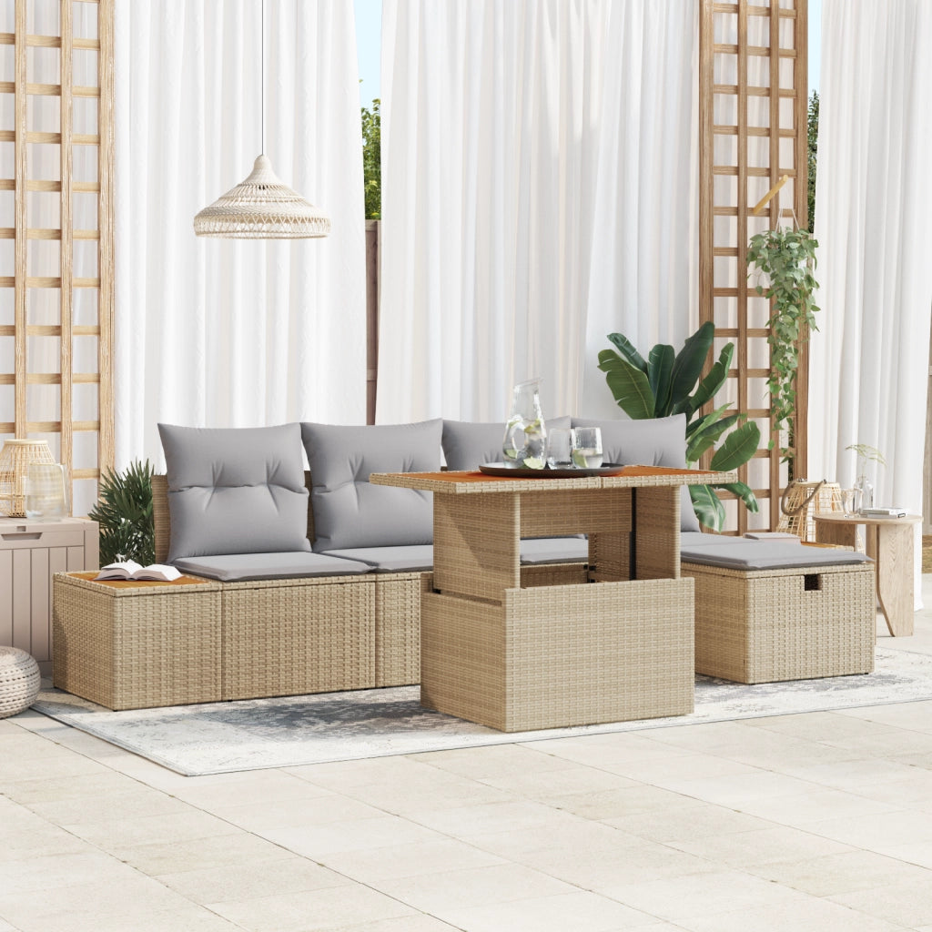 Set di Divani da Giardino con Cuscini Beige Polyrattan