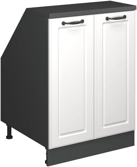 Mobile sottotetto Rion, Bianco casa di campagna, 60 x 81.6 cm con 2 porte, carcassa 60 cm profondità, adatto per il salvaspazio sotto tetti spioventi