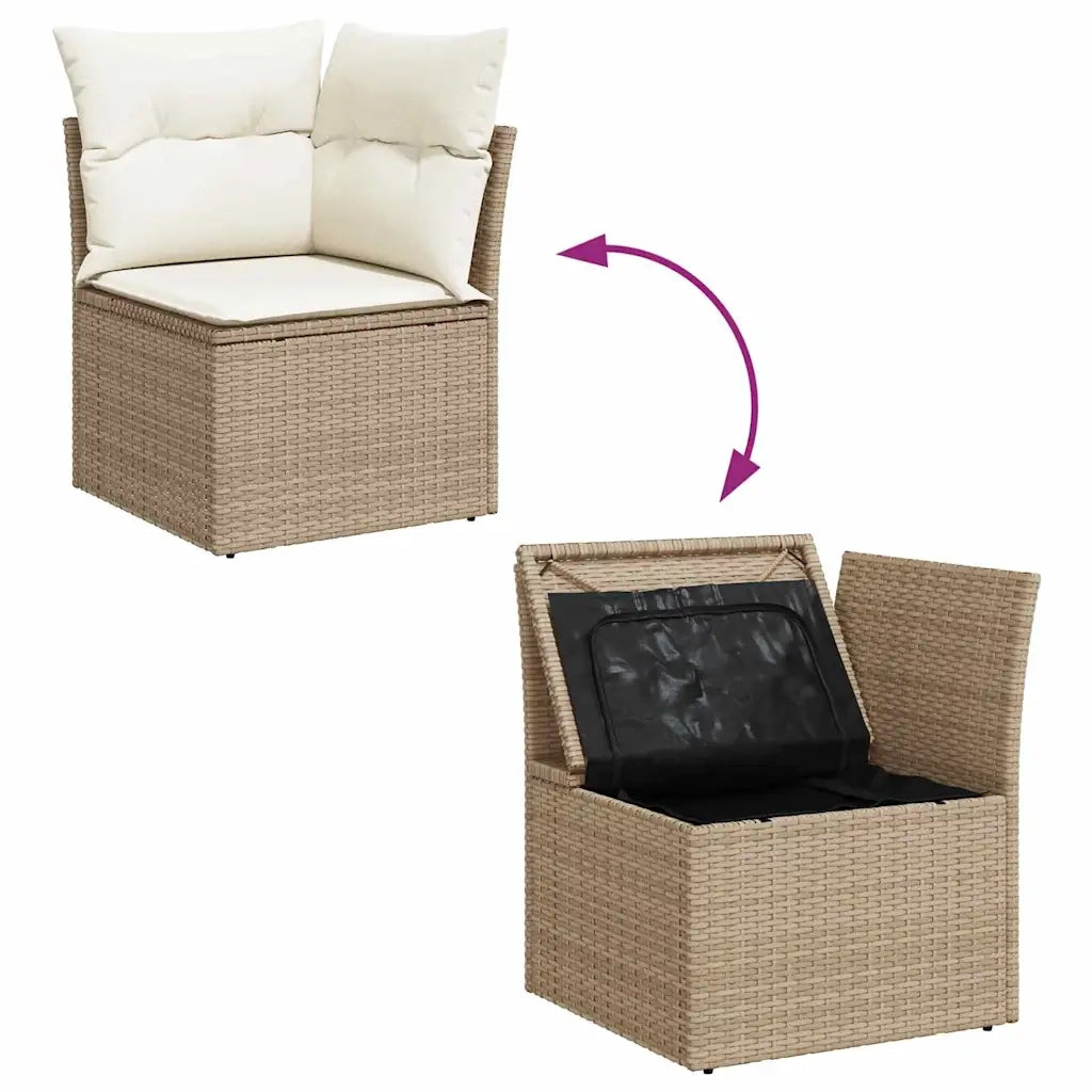 Set Divano da Giardino con cuscino 12 pcs Beige Poly Rattan