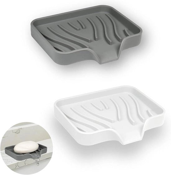 Set di due contenitori per detergente con scarico per doccia, vasca, lavabo, cucina e lavastoviglie (bianco + grigio)