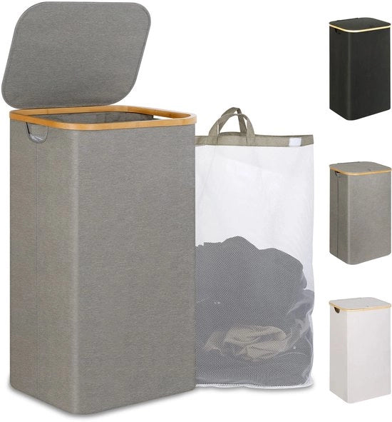 Wascaricatore XL extra grande con coperchio 110L, con tas interno rimovibile e lavabile, per cucina, camera da letto, bagno (grigio)