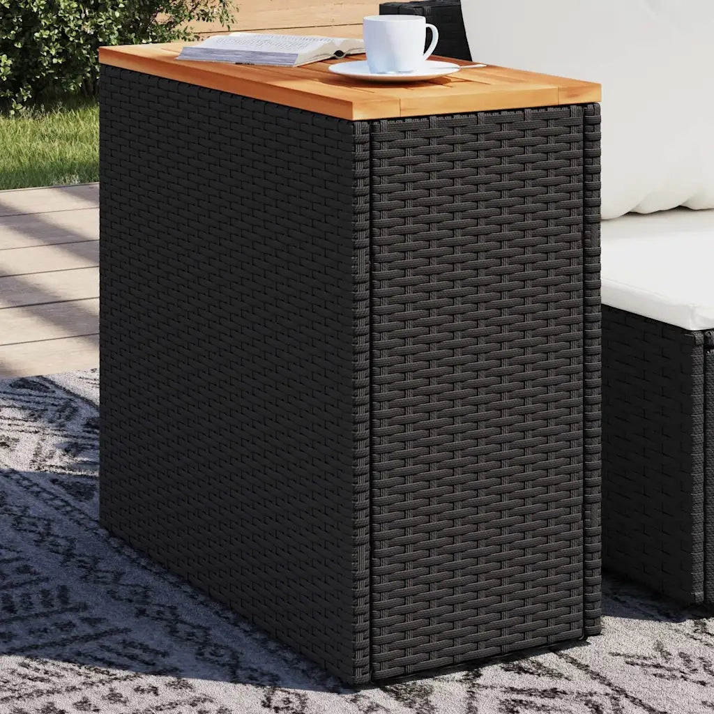 Tavolino da giardino con piano in legno nero 58x27,5x55 cm in polyrattan 365983