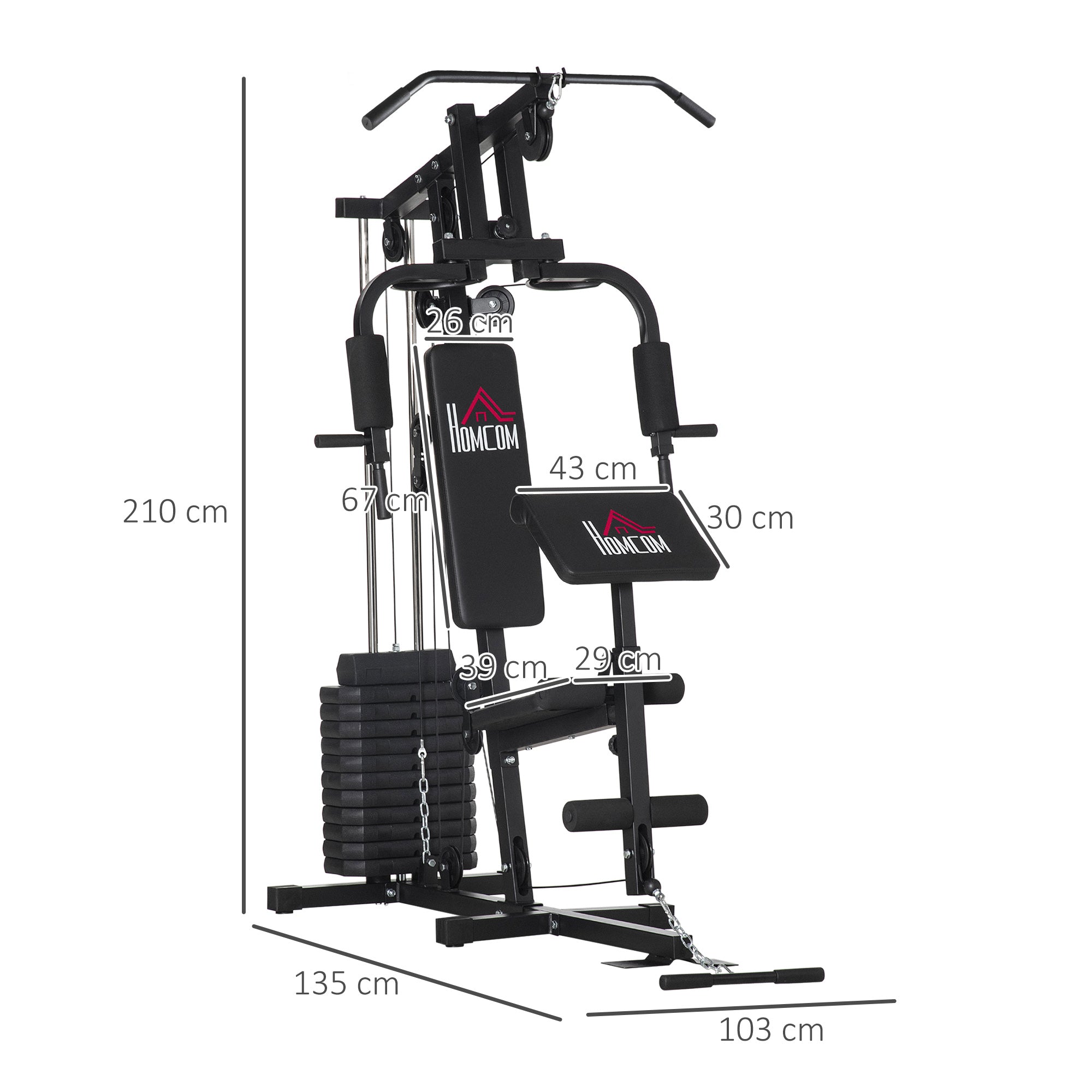 Stazione Fitness con Seduta e Schienale Imbottiti 135x103x210 cm in Acciaio e PU Nero
