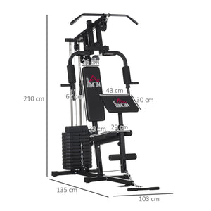 Stazione Fitness con Seduta e Schienale Imbottiti 135x103x210 cm in Acciaio e PU Nero