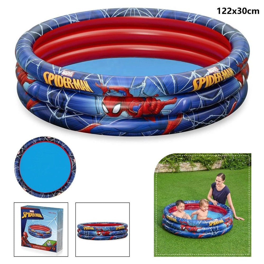 Trade Shop - Piscina Gonfiabile Spiderman L'uomo Ragno 3 Anelli 122x30cm Per Bambini 2+ 98018 -