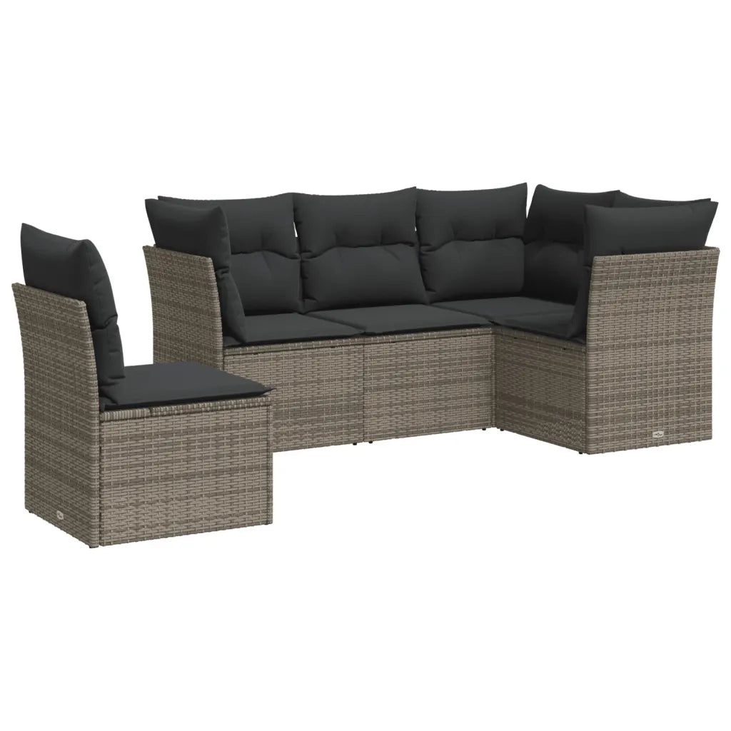 Set Divano da Giardino 5 pz | Set Salotto da Giardino con Cuscini Grigio in Polyrattan