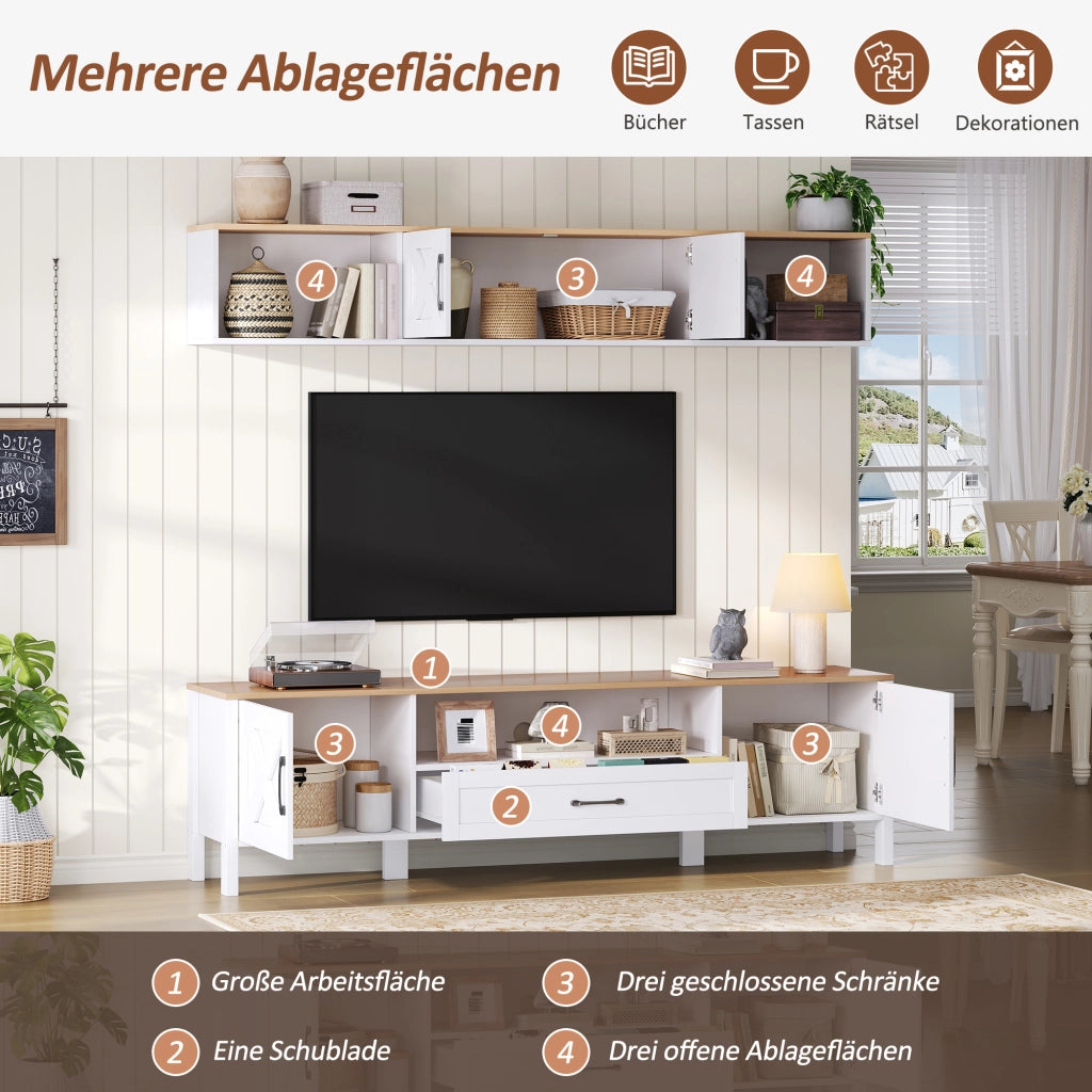 Cassettiera TV bianca in MDF; 180 x 40 x 50 cm