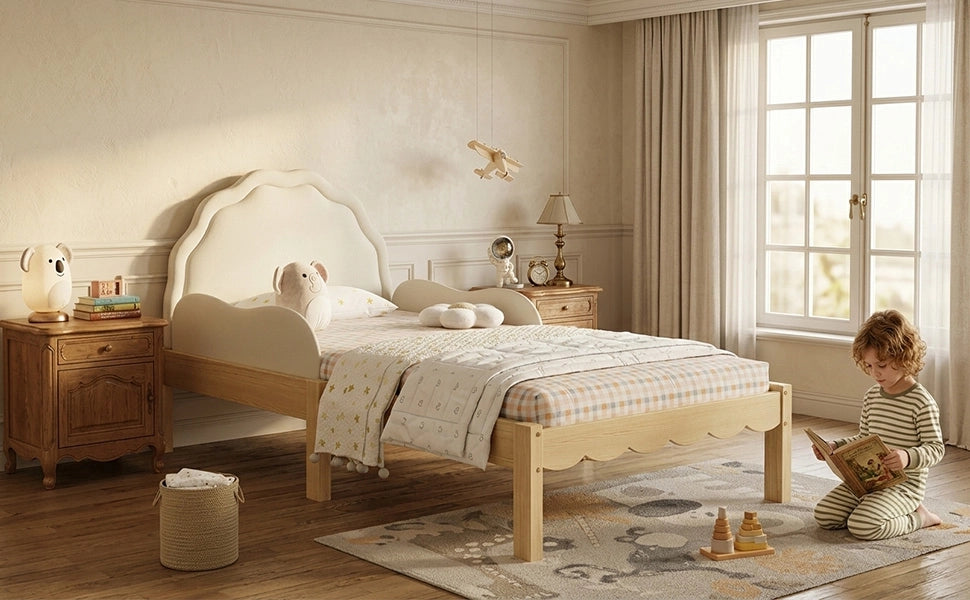 Letto imbottito per bambini 90x200 cm in legno beige
