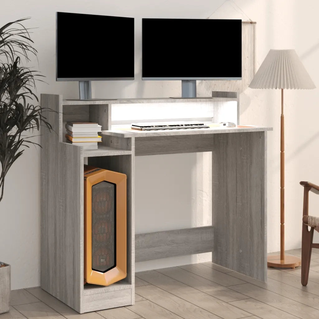 Scrivania | Tavolo da Ufficio con Luci LED Grigio Sonoma 97x45x90 cm in Multistrato
