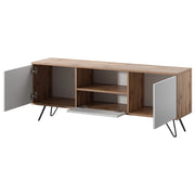 Mobile TV Con 2 Ante Battenti Anta A Ribalta E Vano A Giorno Mobiletto Design Minimal Moderno Per Soggiorno Salotto Zona Living Sala Da Pranzo 137 X 52 X 33 Cm Rovere E Bianco