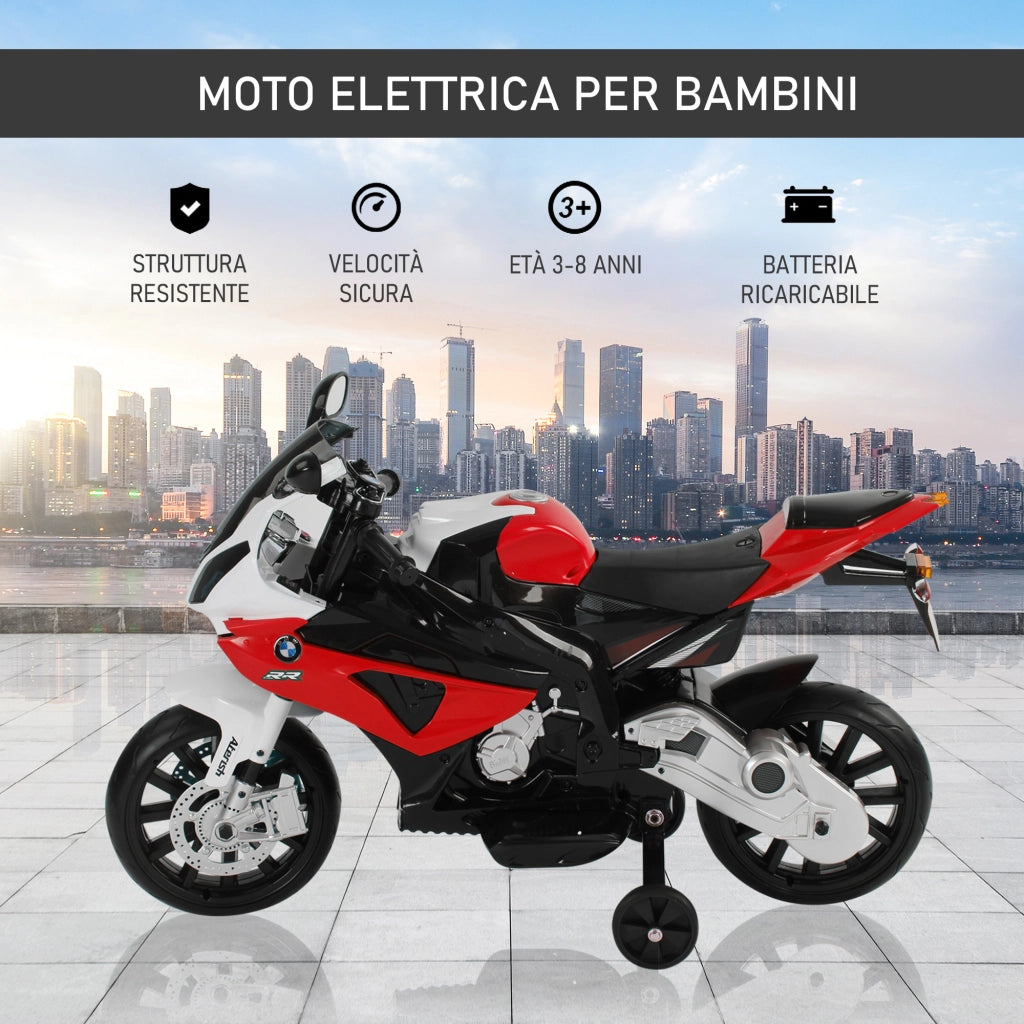 Moto Elettrica Bambini con Licenza BMW ¨C Zephmum ¨C 12V, Rotelle, Luci, 110x47x69 cm
