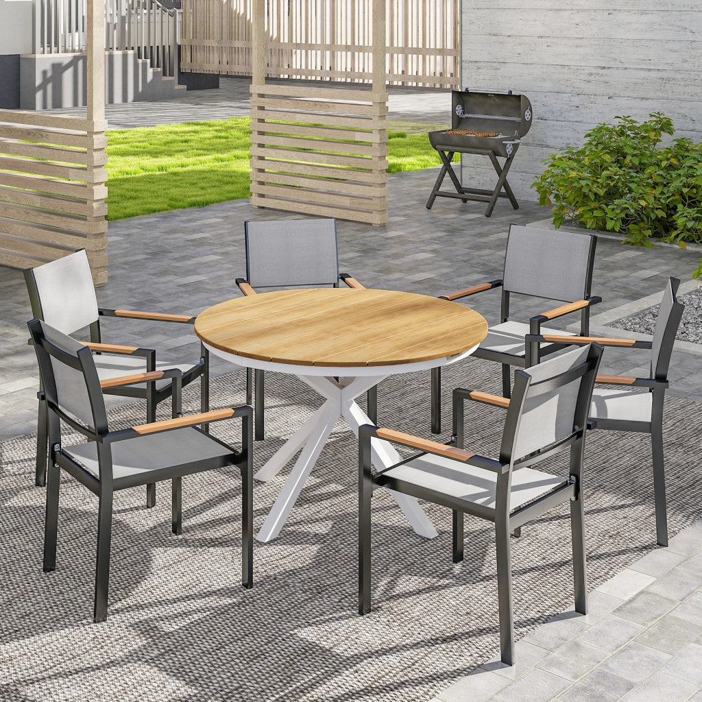 Tavolino da giardino ¨C Zephmum ¨C ?118cm, alluminio, design a doghe, teak