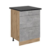 Mobiletto base per cucina R-Line Calcestruzzo/Rovere dorato 60 cm con cassetti, PL Antracite Vicco