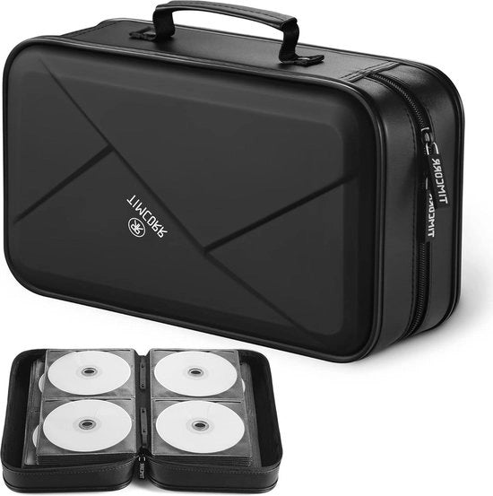 Organizzatore per Case DVD in Pelle - Capacità 144 - Portafoglio Portatile con Cintura Protettiva in Plastica - Nero