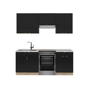 Cucina componibile Fame-Line Nero rigato/Rovere dorato 200 cm, PL Marmo Vicco