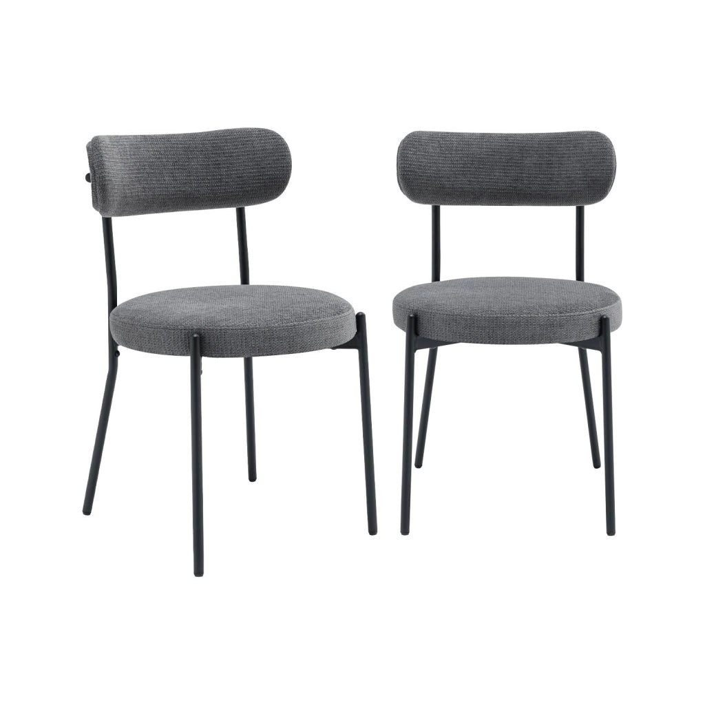 Set di 2 sedie in metallo e tessuto ciniglia, grigio