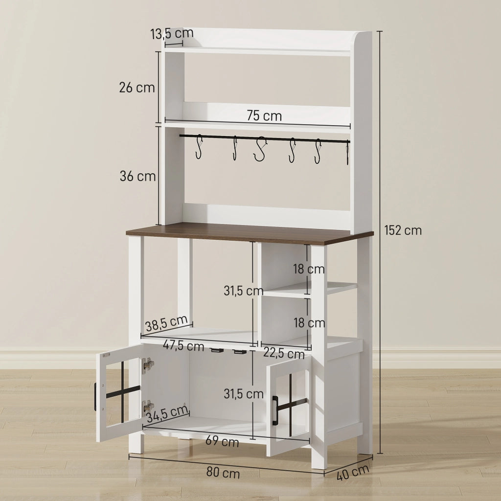 Armadio Cucina con Ante Vetro e Ripiani ¨C Zephmum ¨C 80x40x152 Bianco