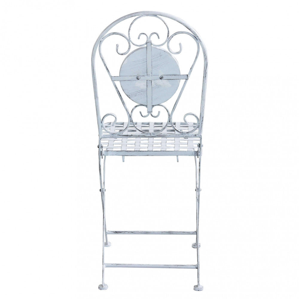 Set Tavolino + 2 Sedie con Mosaico in Metallo Bianco Antico