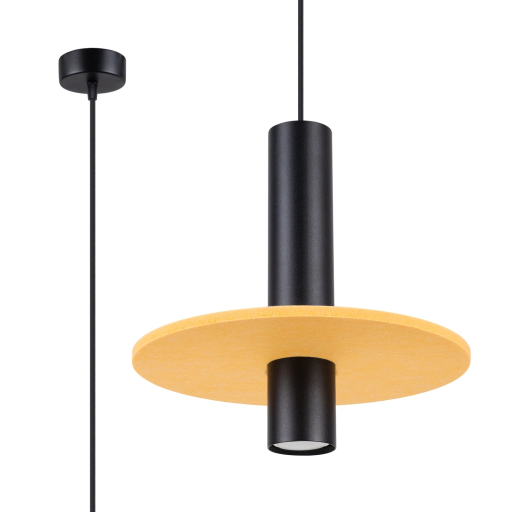 Lampada a sospensione moderna nera disco feltro giallo GU10