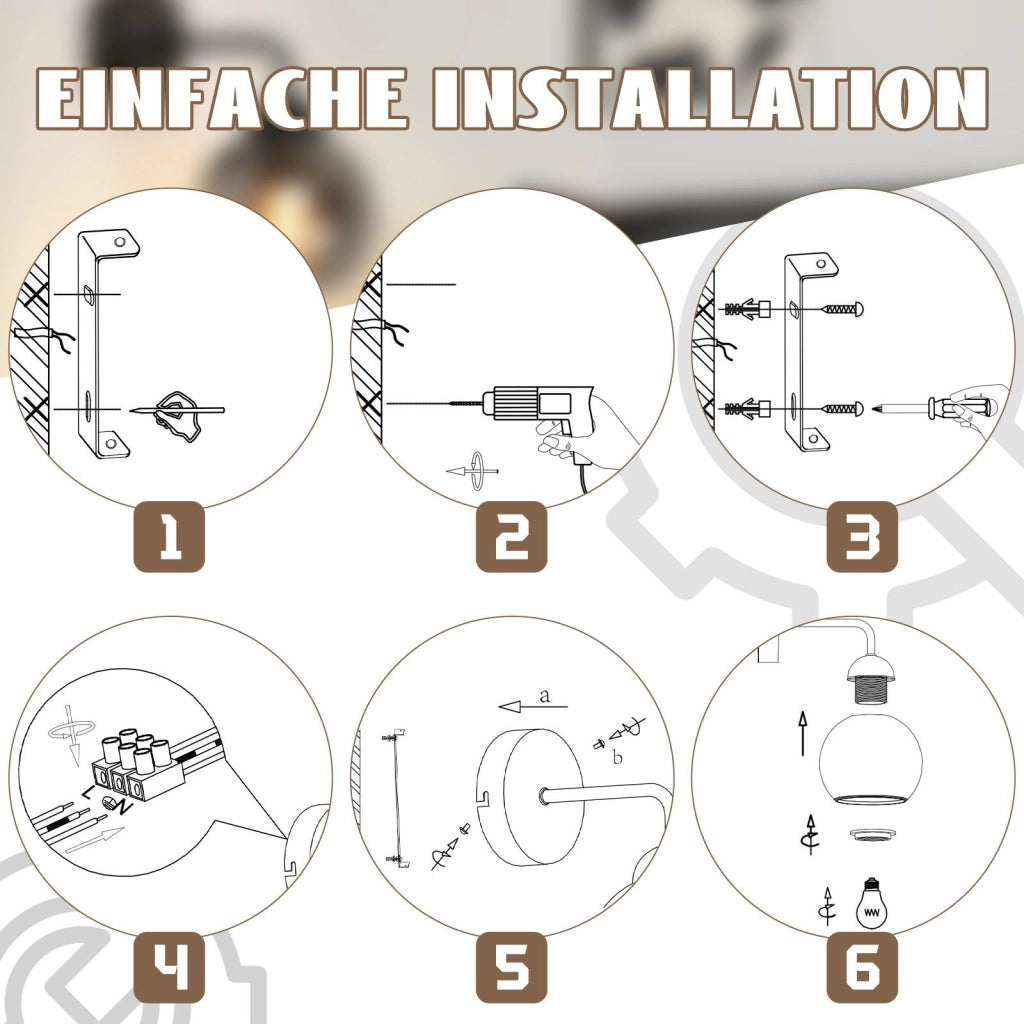 ZMH Lampada da parete vintage da interno E27 illuminazione da parete retrò per camera da letto in vetro nero