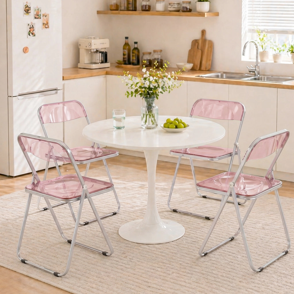 Set da 4 Sedie Pieghevoli in Acrilico ¨C Zephmum ¨C Trasparenti, Rosa
