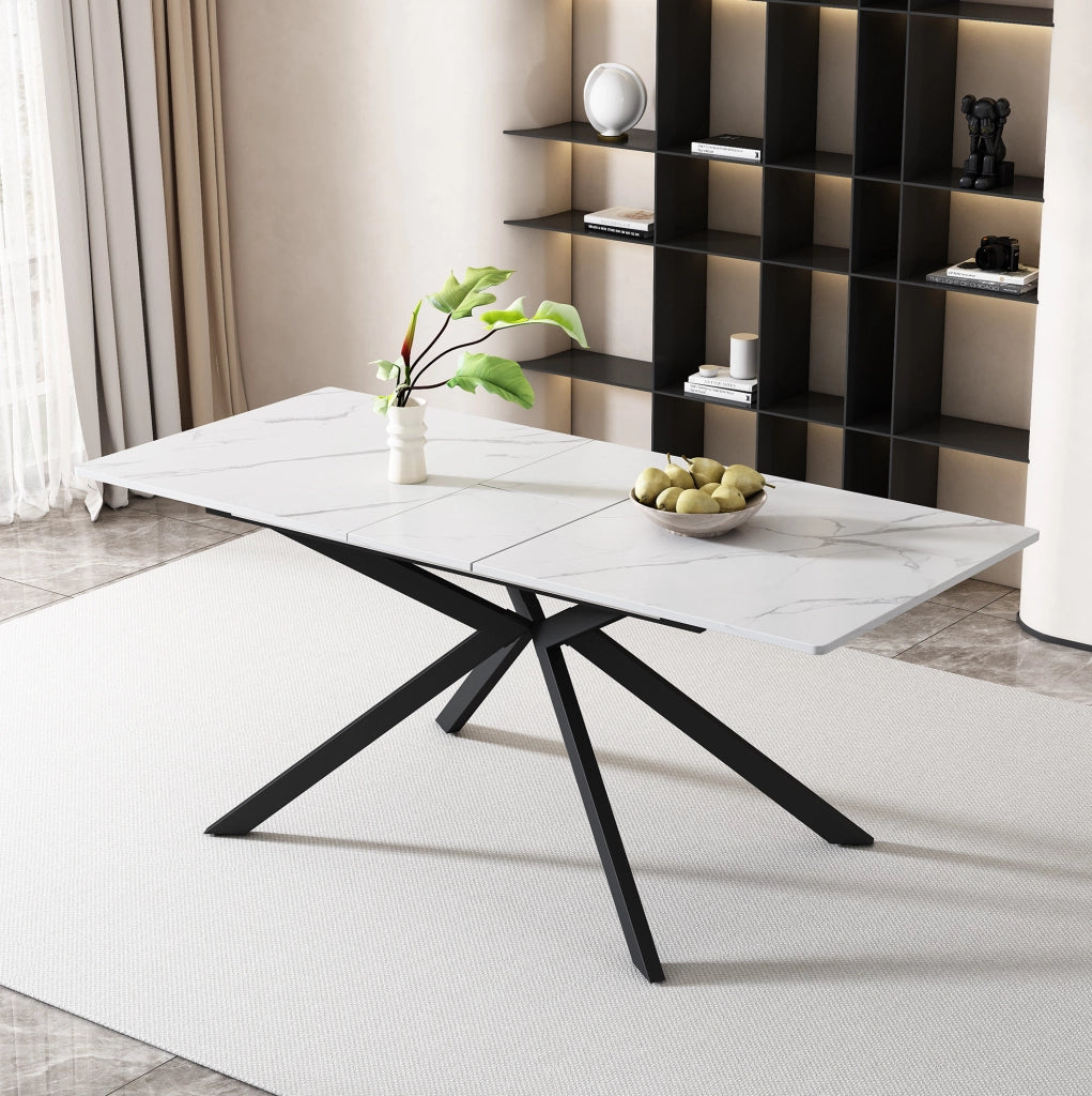 Tavolo da pranzo allungabile con piano in MDF e struttura in metallo nero e bianco