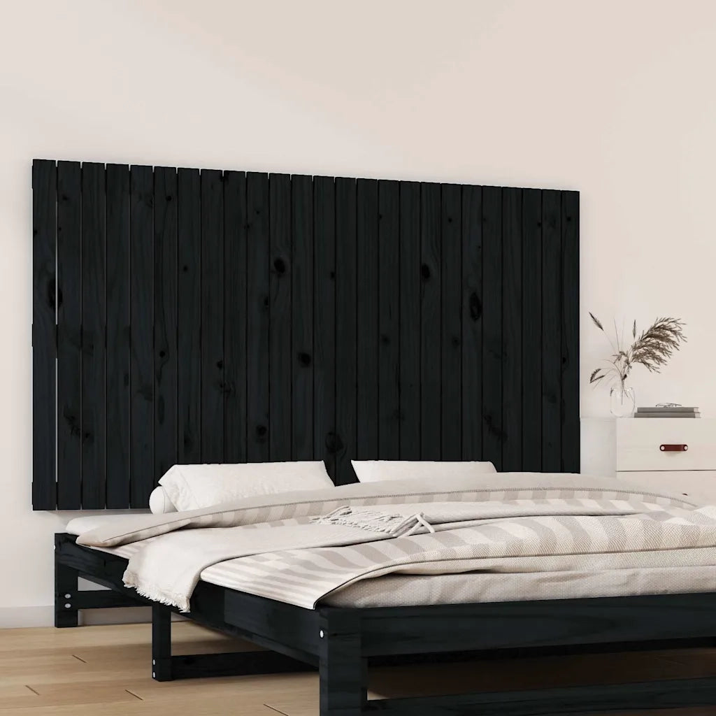 Testiera | Testata da Parete Nera 159,5x3x90 cm in Legno Massello di Pino