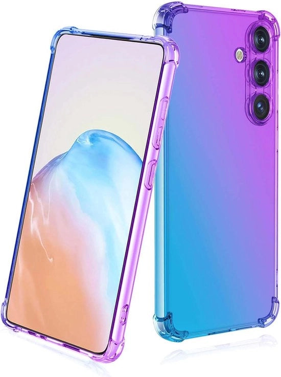 Hoesa smartphone transparante, ultra sottile e resistente allo shock, materiale setoso, copertura anti-urto colorata, blu/viola, Samsung Galaxy S25 5G.